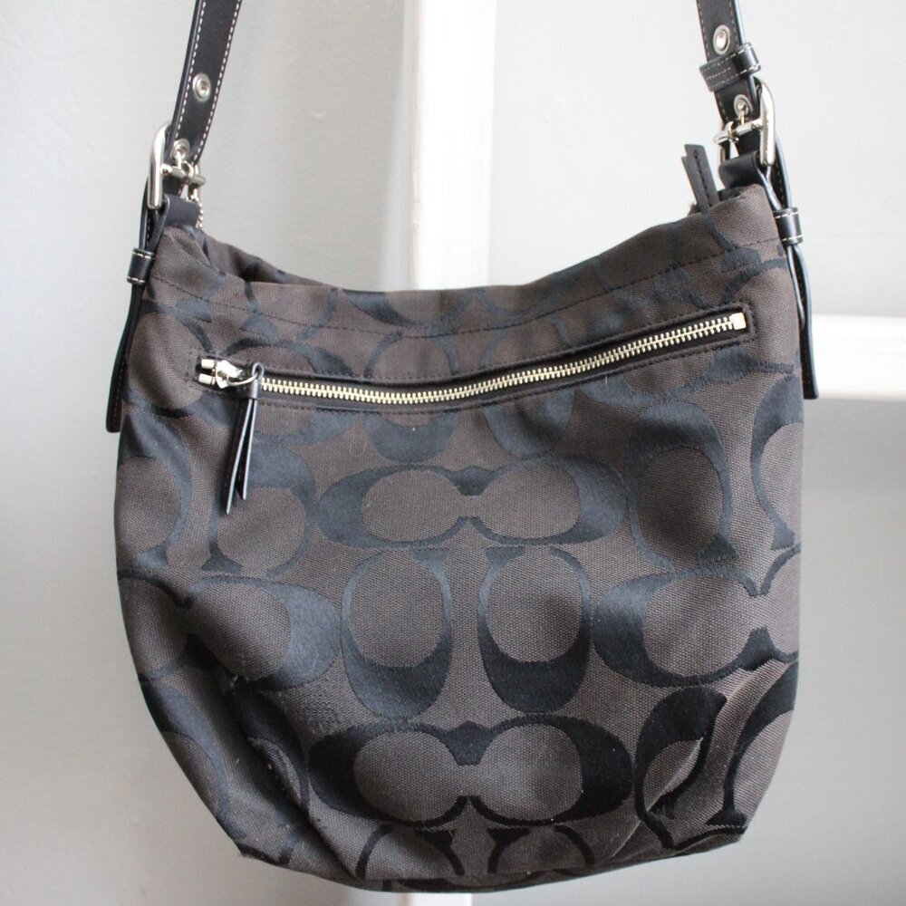 Coach VTG Y2K Black Soho Signature Duffle Canvas Leather Shoulder Crossbody Bag - Picture 4 of 9